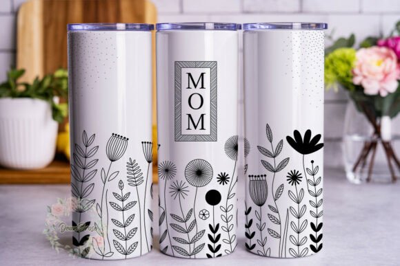 Black White Floral MOM Tumbler Wrap for Branding and Packaging