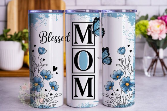 Blessed Mom Blue Floral Tumbler Wrap for Branding and Packaging