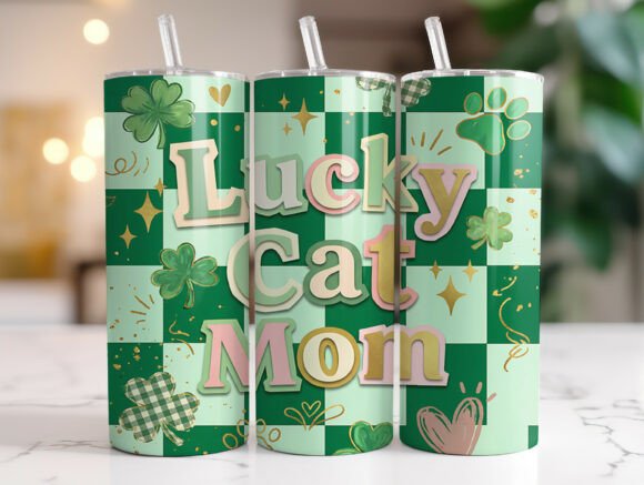 Lucky Cat Mom St Patricks Tumbler Wrap: A Seasonal Graphic Design Asset for Bloggers and Publishers