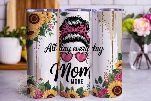 Messy Bun Mom Life Sunflower Tumbler Graphics for Handmade Creations