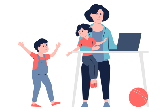 Mom Freelancer Working on Laptop – A Versatile Graphic Design Asset for Modern Content Creators