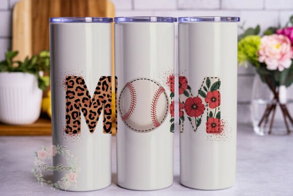 MOM Leopard Baseball Floral Tumbler Wrap Graphics