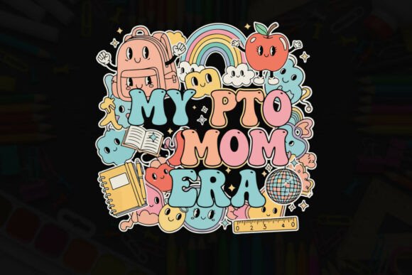 My PTO Mom Era Retro Groovy School Tee: A Vibrant Graphic Design Asset for Educators