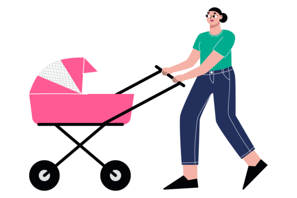 Young Mom Walk with Pram Parent Color C: A Graphic for Handmade Businesses